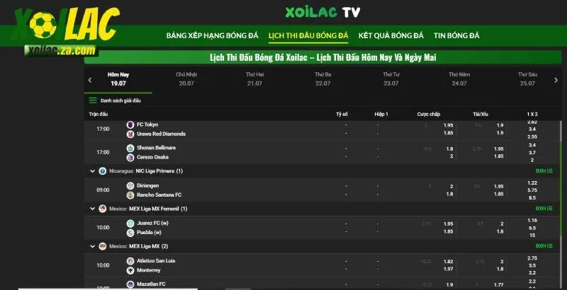 Lịch thi đấu tại Xoilac