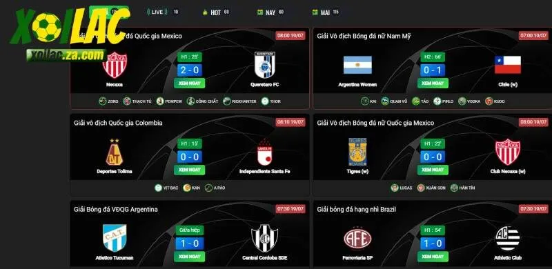 Thông tin lịch đấu tại Xoi Lac