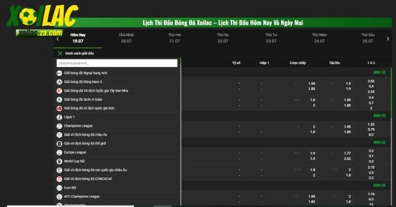 Tìm kiếm lịch đấu bóng đá tại Xoilac