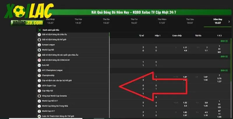 Xoilac cập nhật đầy đủ tỷ số trận đấu